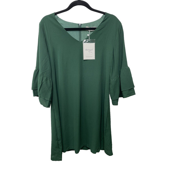 BELONGSCI NWT V Neck Bell Sleeve Shift Mini Green Dress Women L Fairy Flowy Cute - Picture 1 of 12